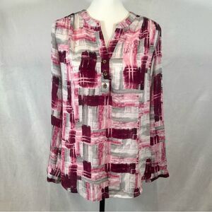 New Directions long sleeve gray burgundy and pink top size small